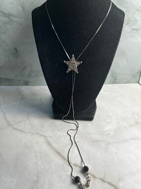 Vintage Western bolo tie lariat necklace with a stagecoach 36"